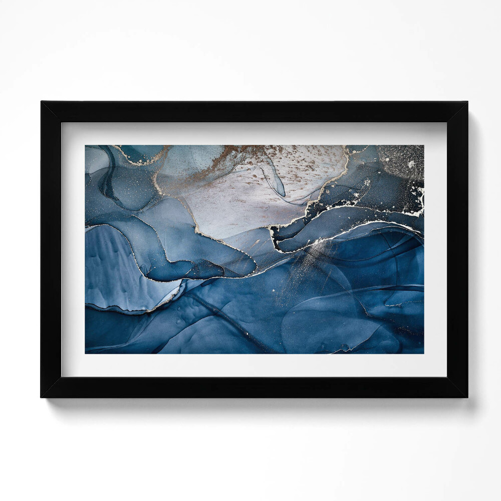 Obraz s rámem dekorativní Modrá abstrakce se zlatem