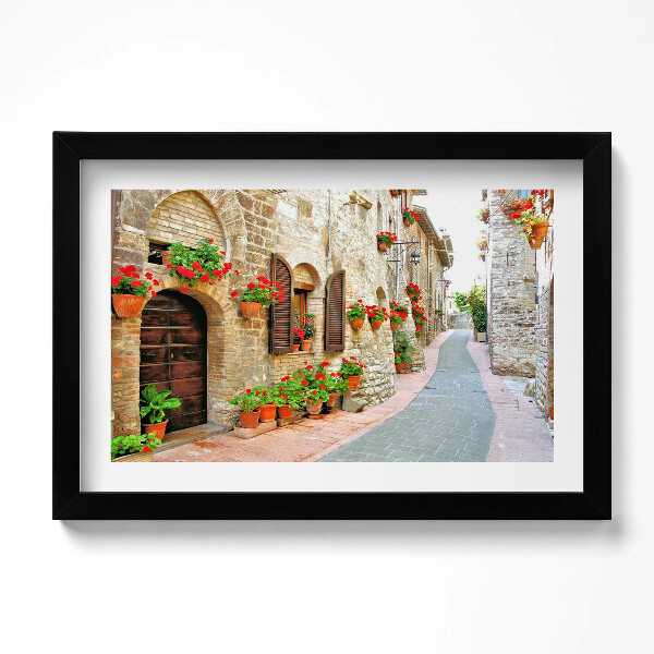 Obraz s rámem dekorativní Malebná ulice s květinami