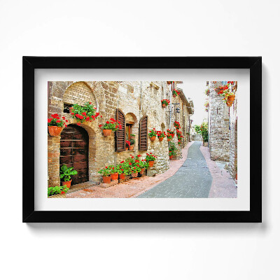 Obraz s rámem dekorativní Malebná ulice s květinami