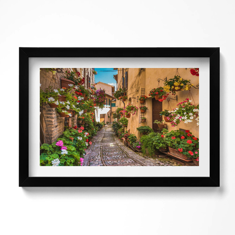 Obraz s rámem dekorativní Květinová ulice ve městě Umbria