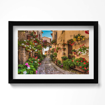Obraz s rámem dekorativní Květinová ulice ve městě Umbria