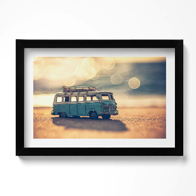 Obraz s rámem dekorativní Camper na pláži