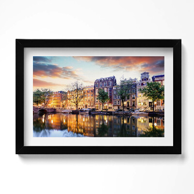 Obraz s rámem dekorativní Domy Amsterdam Nizozemsko