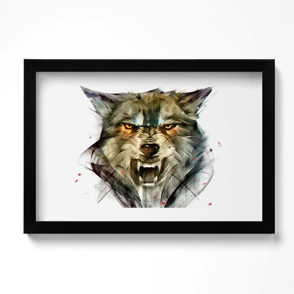 Obraz s rámem dekorativní Kreslený portrét vlka
