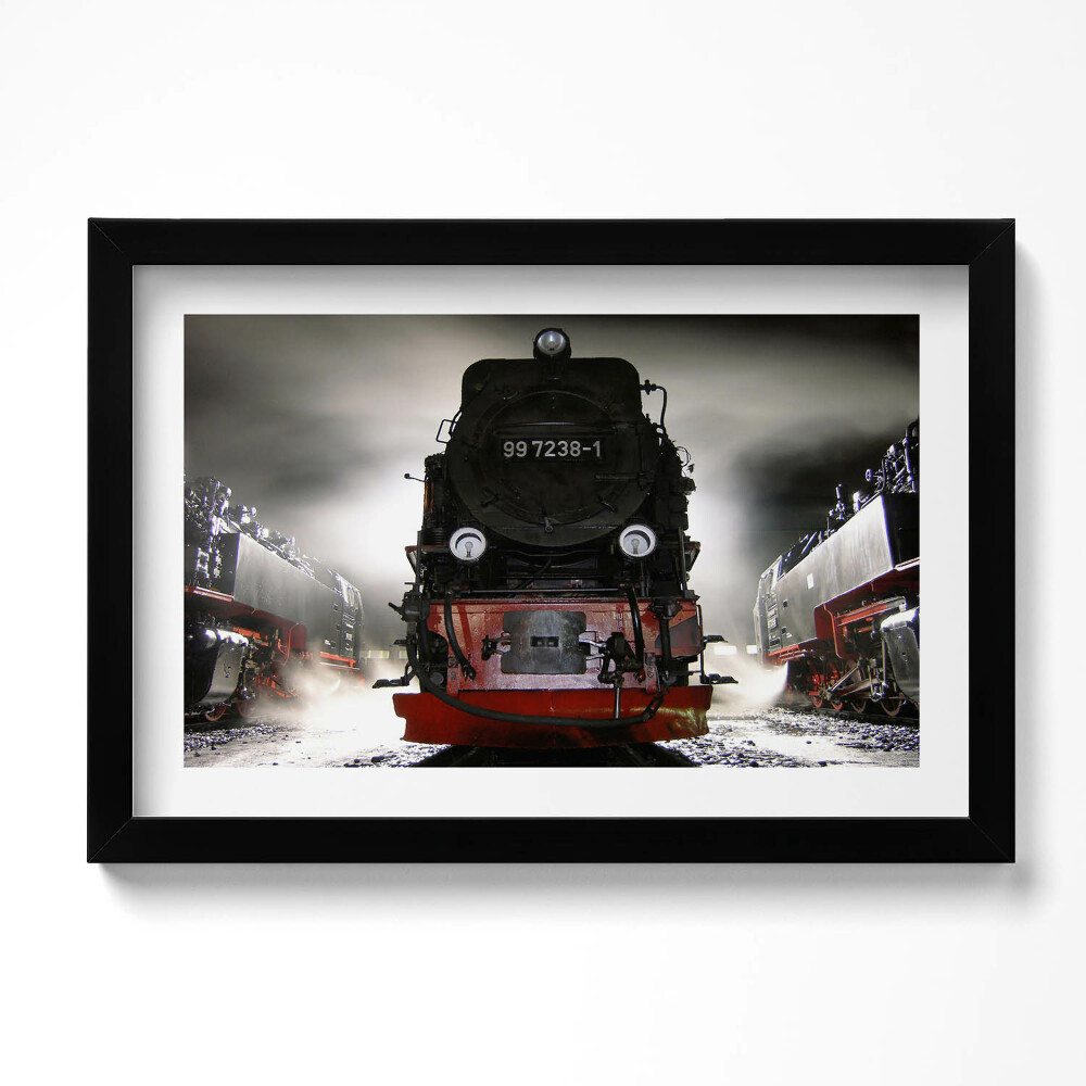 Obraz s rámem dekorativní Lokomotivy v noci