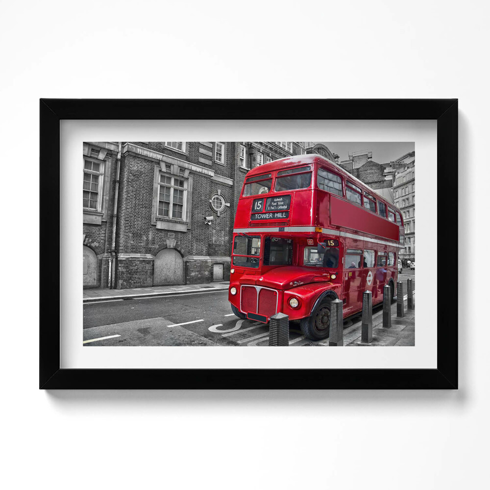 Obraz s rámem dekorativní Červený dvoupatrový autobus