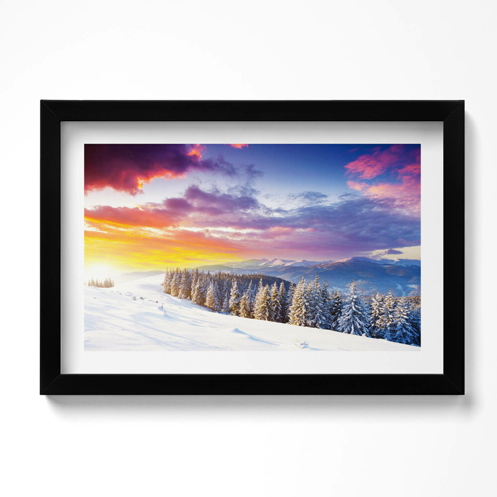 Obraz s rámem dekorativní Zimní horská krajina