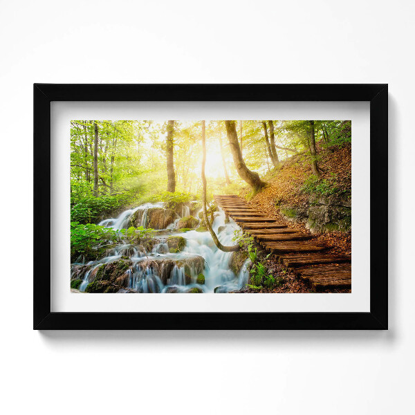 Obraz s rámem dekorativní Potok a schody v lese