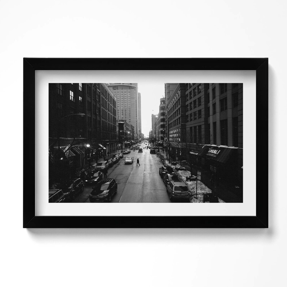 Obraz s rámem dekorativní Černobílé ulice Chicaga