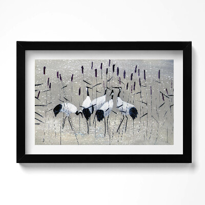 Obraz s rámem dekorativní Jeřábi v rákosí