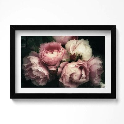 Obraz s rámem dekorativní kytice růžových historických růží