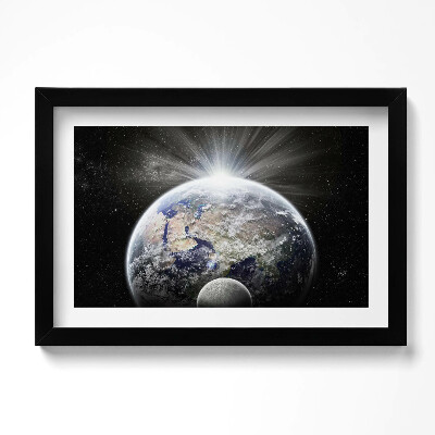 Obraz s rámem dekorativní Pohled na Zemi a Měsíc