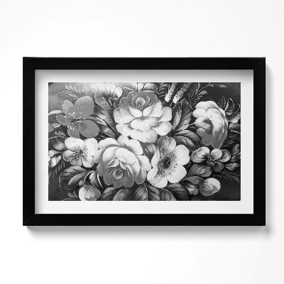 Obraz s rámem dekorativní Černé a bílé květy