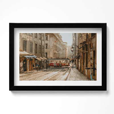Obraz s rámem dekorativní Pohled na Lisabon a tramvaj
