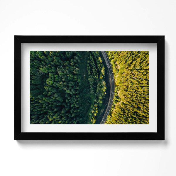 Obraz s rámem dekorativní Les z dronu - hora Śnieżka