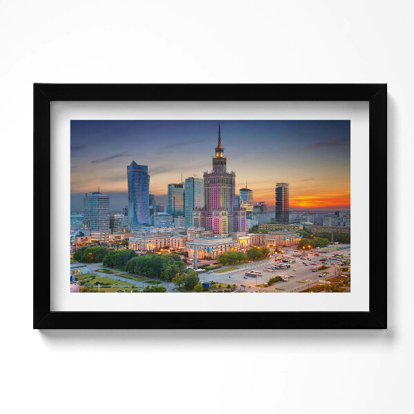 Obraz s rámem dekorativní Panorama západu slunce ve Varšavě