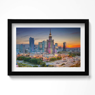 Obraz s rámem dekorativní Panorama západu slunce ve Varšavě