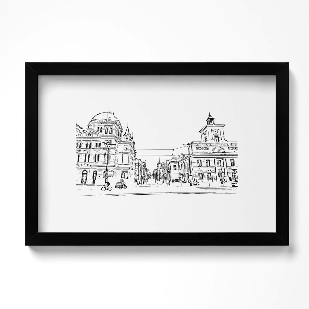 Obraz s rámem dekorativní Poznaň staré město ilustrace