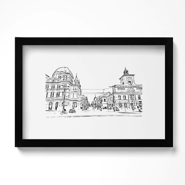 Obraz s rámem dekorativní Poznaň staré město ilustrace