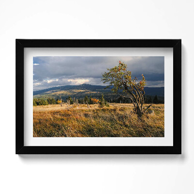 Obraz s rámem dekorativní Krkonoše na podzim