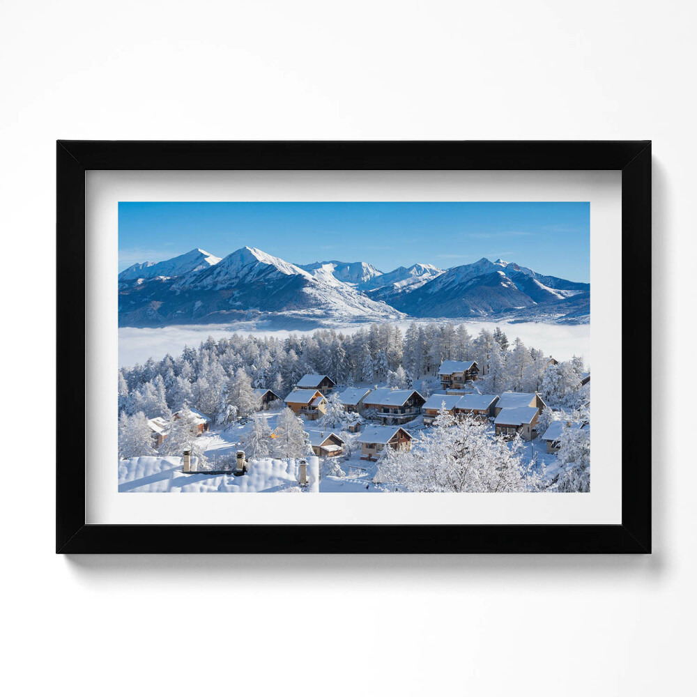Obraz s rámem dekorativní Položte sníh v Alpách