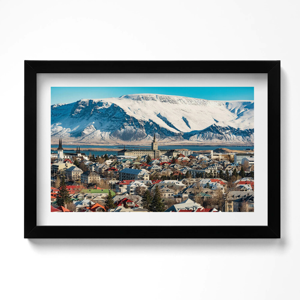 Obraz s rámem dekorativní Pohled na Reykjavík Island