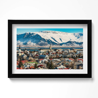 Obraz s rámem dekorativní Pohled na Reykjavík Island