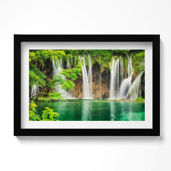 Obraz s rámem dekorativní Příroda - jezero vodopád a vegetace