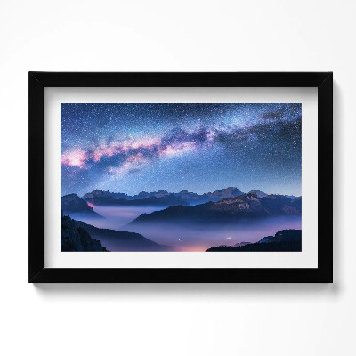 Obraz s rámem dekorativní Hvězdná obloha nad horami