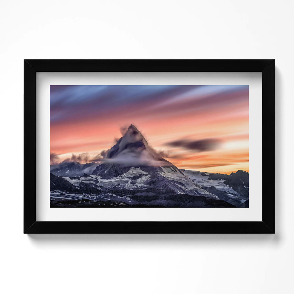 Obraz s rámem dekorativní Osamělá hora při západu slunce