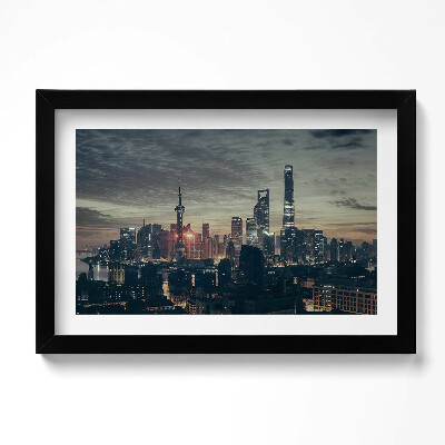 Obraz s rámem dekorativní Panorama Šanghaje v noci