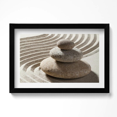 Obraz s rámem dekorativní Hromada kamenů na zenovém písku