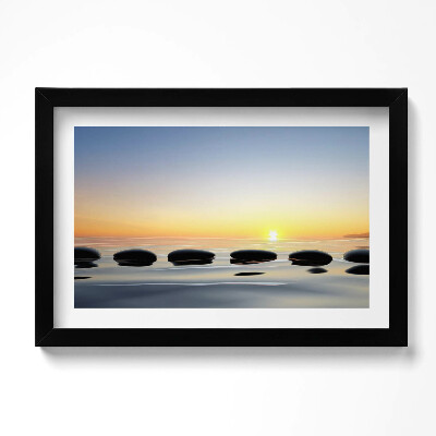 Obraz s rámem dekorativní Kameny na vodě při východu slunce - zen