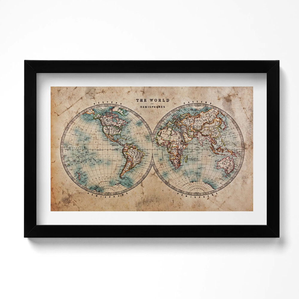 Obraz s rámem dekorativní Stará mapa světa