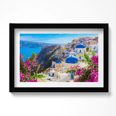 Obraz s rámem dekorativní Pohled na řeckou architekturu Santorini