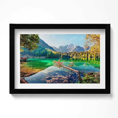 Obraz s rámem dekorativní Krajina horského jezera mezi stromy