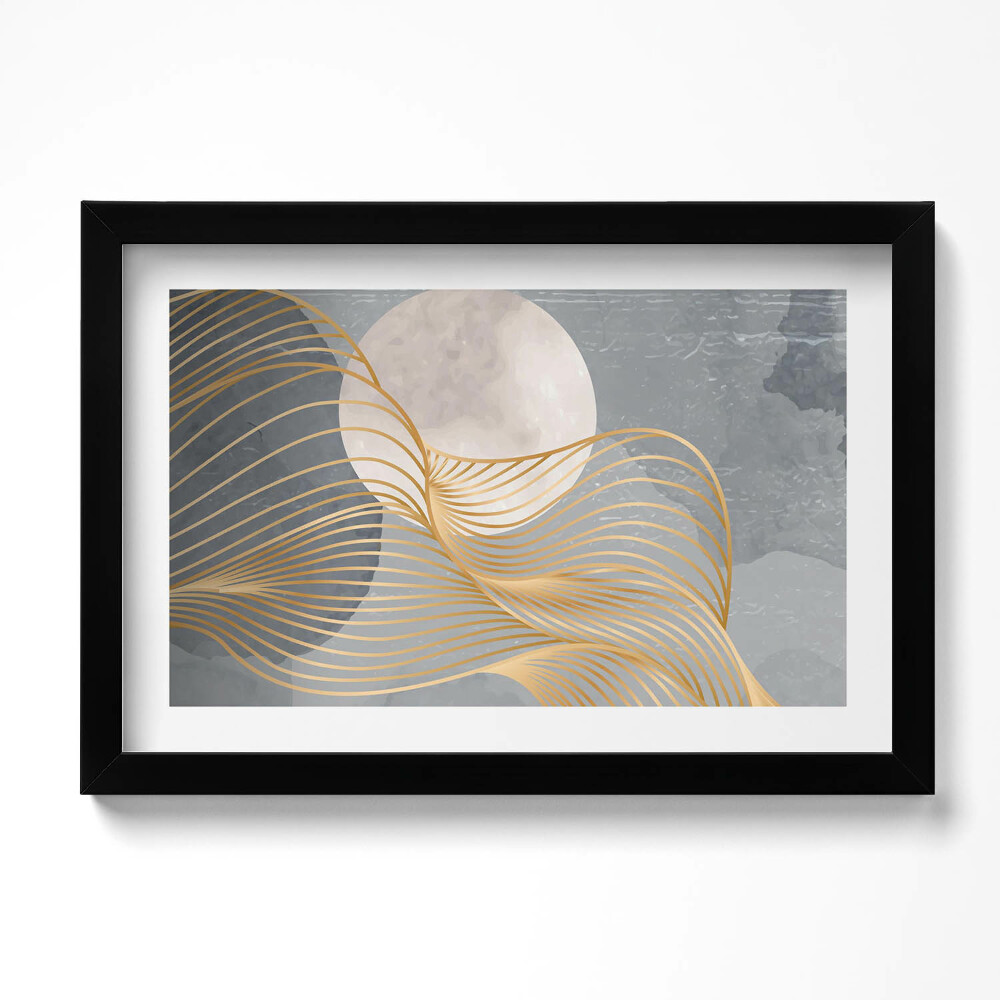 Obraz s rámem dekorativní Abstraktní ilustrace měsíce se zlatem