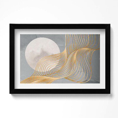 Obraz s rámem dekorativní Abstraktní ilustrace měsíce se zlatem