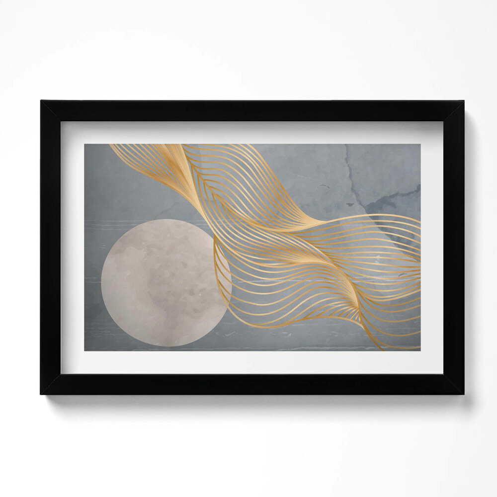 Obraz s rámem dekorativní Abstraktní ilustrace měsíce se zlatem