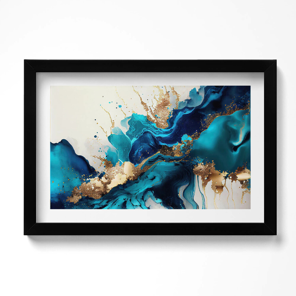 Obraz s rámem dekorativní Tekutá abstrakce se zlatem