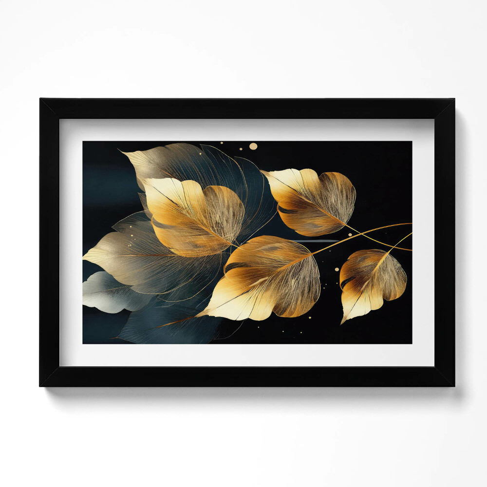 Obraz s rámem dekorativní Zlaté glamour listy