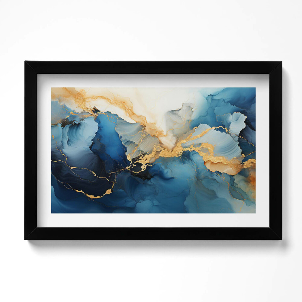 Obraz s rámem dekorativní Tekutá abstrakce se zlatem