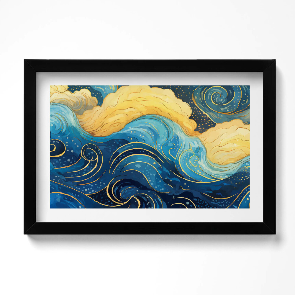 Obraz s rámem dekorativní Mraky abstrakce se zlatem