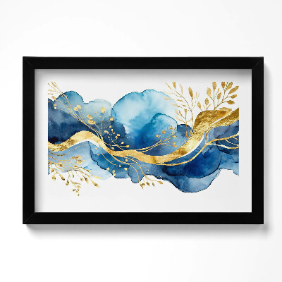 Obraz s rámem dekorativní Abstrakce zlatých rostlin na modrém pozadí