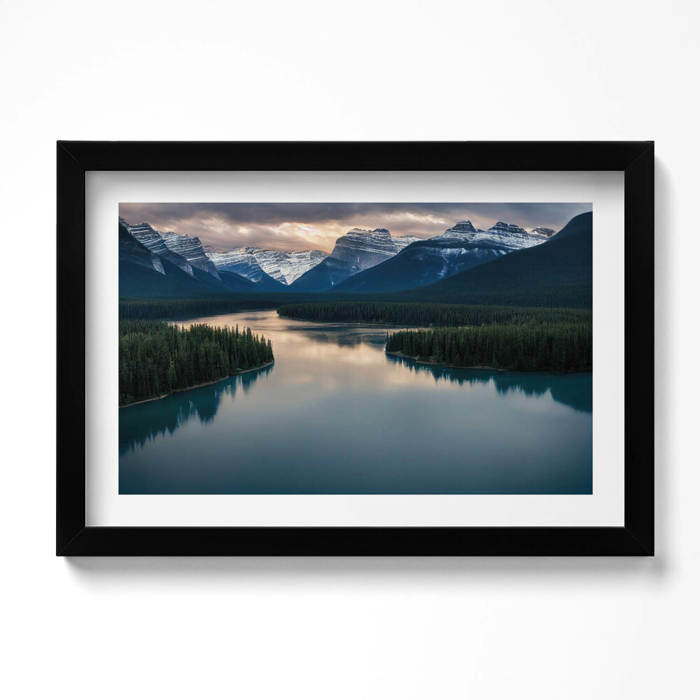 Obraz s rámem dekorativní Krajina řeky lesů a hor