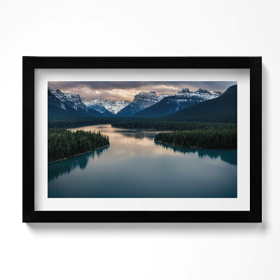 Obraz s rámem dekorativní Krajina řeky lesů a hor