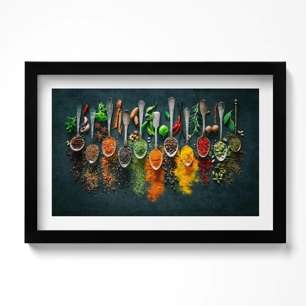 Obraz s rámem dekorativní Lžíce s barevným kořením
