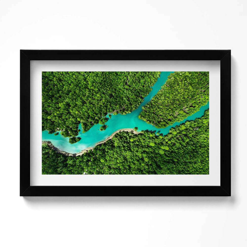 Obraz s rámem dekorativní Řeka v tropických lesích z ptačí perspektivy