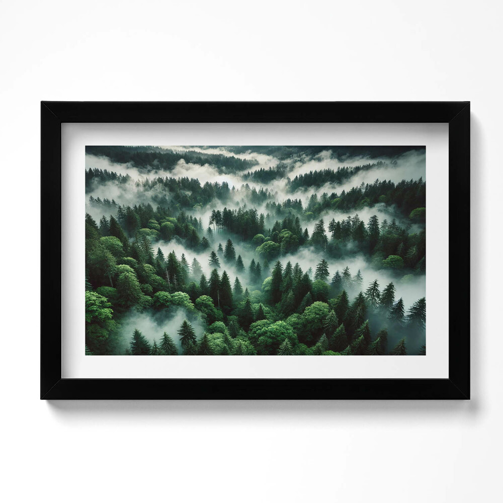 Obraz s rámem dekorativní Krajina ranní mlhy v lese