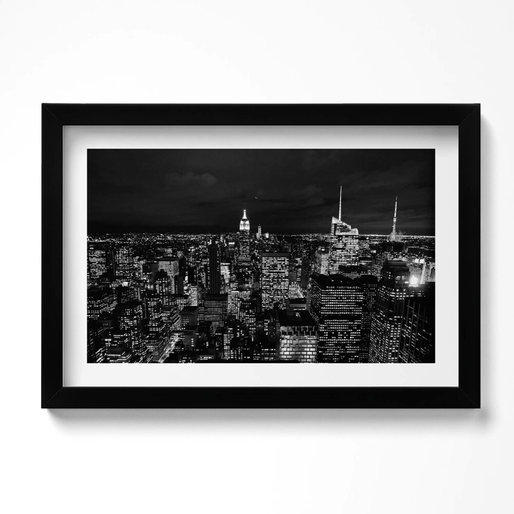 Obraz s rámem dekorativní Černobílé panoráma města v noci